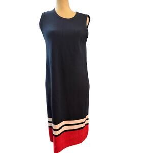 Brooks Brothers Navy Blue Tank dress  with red stripe Midi Sweater Dress Sz L